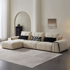 Sofá de tela blanca crema con otomana, conjunto de sofá moderno barato de alta calidad, sofá grande para sala de estar de Villa, sofá suave <span class=keywords><strong>y</strong></span> ancho con asiento en la nube - Product Image 3