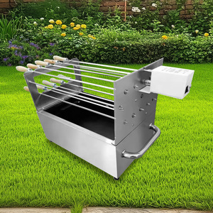 Haute Acier Inoxydable Deux Couches Portable BBQ Grill Rotissoire Brochette Argent <span class=keywords><strong>Charbon</strong></span> De Bois Grill Chariot Pliant pour Camping En Plein Air - Product Image 1