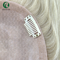 TP34 Topper de Cabello Humano Natural Liso 100% Chino para Mujer, 5.5x6 Pulgadas, Base de Seda, Red de Diamantes, Topper para Mujer con Clips