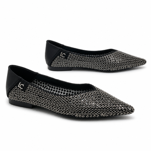 Scarpe <span class=keywords><strong>Ballerine</strong></span> Personalizzate OEM ODM da Donna con <span class=keywords><strong>Punta</strong></span> Affusolata e <span class=keywords><strong>Borchie</strong></span> Argentate per Uso Quotidiano, Ufficio e Lavoro - Product Image 1