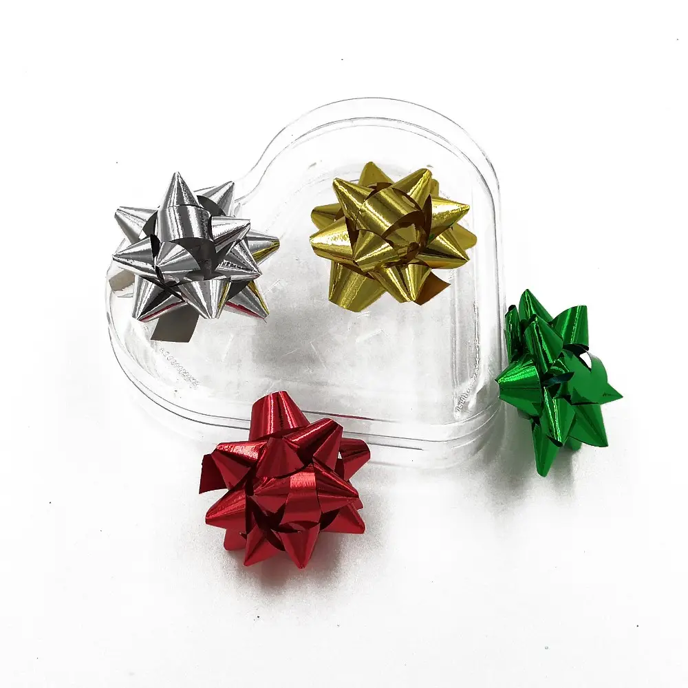 Lazo metálico personalizado para regalo, cinta de plástico para embalaje, lazo de estrella para Decoración, regalo, cinta de envoltura para Navidad