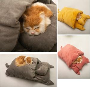 Cordero invierno lindo gato saco de dormir extraíble lavable cálido semicerrado edredón mascotas perros todas las estaciones tejido gato cama de pared - Product Image 4