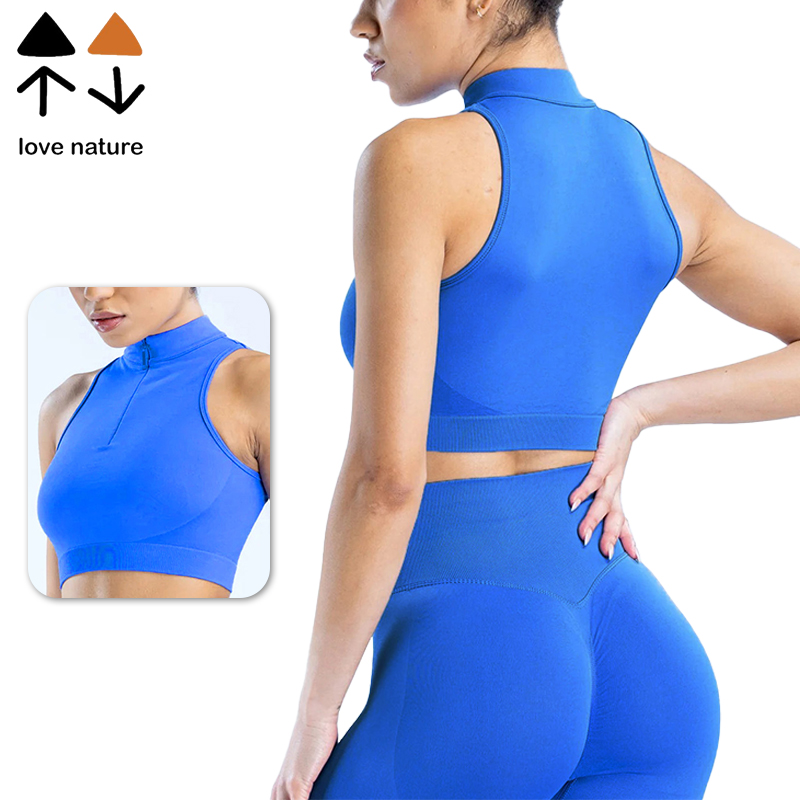 Wholesale Women's Zipper Yoga Top Nylon Spandex High Elastic Shockproof Outdoor Sports Fitness Yoga Vest Tank Top