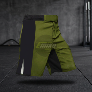 กางเกง MMA สีเขียวมะกอกสำหรับผู้ชาย พร้อมแถบข้างสีดำ ผ้าโพลีเอสเตอร์ระบายอากาศได้ดี อุปกรณ์ฝึกซ้อมคิกบ็อกซิ่งคุณภาพสูง - Product Image 3