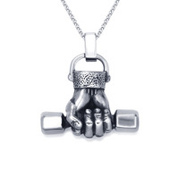 Collier avec haltère de poids pour hommes, bijoux en acier inoxydable de haute qualité, pendentif de sport pour hommes, en argent, lever de poids style Viking