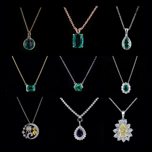 Collares de joyería fina de laboratorio, Esmeralda, Colombia, piedra redonda, Diamante de 14k, oro de 17 pulgadas - Product Image 6