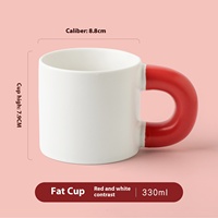 Tasse à café en céramique de porcelaine en gros, 330 ml, avec logo personnalisé, poignée colorée, tasse épaisse, fournisseur, cadeau d'entreprise, café, vente en gros