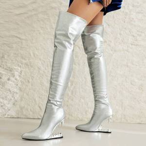 Bottes à talon haut sexy style dents de requin, longues au-dessus du genou, pour l'hiver et l'automne - Product Image 5