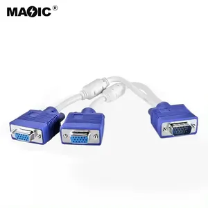 VGA Splitter Cable 15 Pin VGA Monitor Adapter Y Cable Cord 1 Male to 2 Female PVC Silver Ce Customized White PE Bag Stock Braid