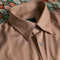 Kemeja Kasual Pria ODM Custom Campuran Wol, Kancing Tunggal, Pewarnaan Benang, Kerah Mandarin, Lengan Panjang, Musim Panas