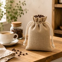 Vente en gros Sac en lin pour téléphone portable avec cordon de serrage Pochette en grains de café en jute avec logo personnalisé 10*21cm de couleur naturelle