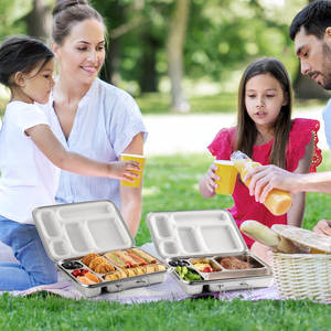 Oumeng mới dễ thương 5 lưới 304 thép không gỉ Bento Hộp Ăn Trưa kim loại màu đen Hộp Ăn Trưa trẻ em thiết lập cho các trường học - Product Image 6