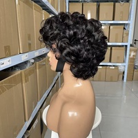 Perruque courte noire naturelle 12A pour femmes noires – Style bouclé dégradé avec frange, facile à remplacer