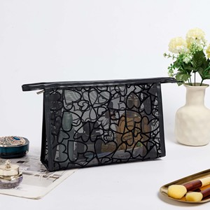 Portable Nylon Mesh <b>Makeup</b> Bag With Inner Liner Travel Cosmetic Storage <b>Case</b> For Trip And Desktop Use - Product Image 3