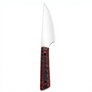 Cuchillo de Camping con Hoja de Acero Inoxidable, Mango Texturizado Rojo y Negro, Grosor de 0.3mm, para Uso en Exteriores y Bricolaje - Product Image 1