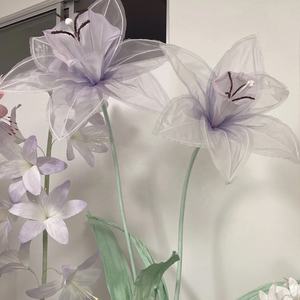Fleurs décoratives géantes H-701 d'événement de mariage tenant de grandes fleurs pourpres d'organza pour l'affichage de fenêtre de partie - Product Image 4