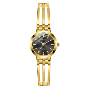 Envío Directo HALEI Reloj de Cuarzo para Mujer con Aleación Dorada, Esfera Verde, Correa de Acero Inoxidable, Elegante Reloj Analógico de Moda al por Mayor - Product Image 3