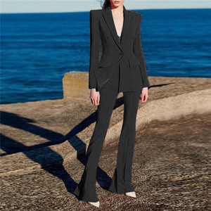 Ensemble pantalon évasé pour <span class=keywords><strong>femme</strong></span>, 2 pièces, Style carrière, Blazer à bouton unique, nouvelle collection <span class=keywords><strong>2022</strong></span> - Product Image 5