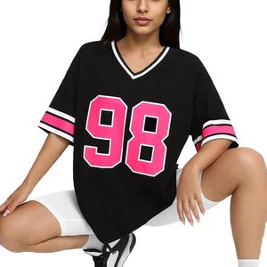 Camisetas bonita Camiseta de manga superior para mujer Camisetas de verano con hombros caídos y cuello en V de rayas gráficas de gran tamaño - Product Image 5