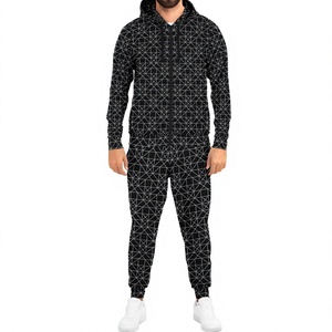 Men's Geometric Print Tracksuit <b>Hooded</b> Full <b>Zip</b> Sweatshirt and Pants Set Casual Autumn Breathable Polyester Jogger Outfit - Product Image 1