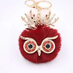 Fluffy owl pompom keychain frost fluffy ball car pendant pompons ball Bag pendant decoration crafts