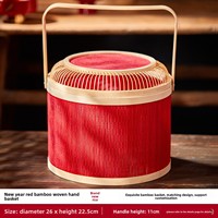 Panier cadeau en bambou tissé rouge avec logo personnalisé, en carton ivoire pour emballage alimentaire, idéal pour le Nouvel An chinois et les fêtes, vente en gros