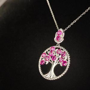 Unisex joyería fina rodio plateado 925 plata esterlina elegante judaísmo árbol Cabala Kabala colgante collar rosa púrpura bodas - Product Image 2