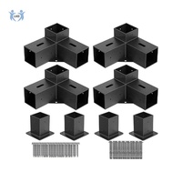 Kit de supports de pergola 4x4 Woodworks, extension d'angle 3 voies, revêtement en poudre noire, supports métalliques pour poutres en bois, clôture, abri de voiture