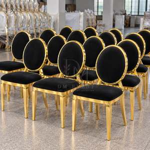 Silla de Acero Inoxidable con Respaldo Ovalado Tapizado en Dorado y Cojín Negro para Alquiler en Bodas, Hoteles, Banquetes y Eventos, y Suministro al por Mayor - Product Image 2