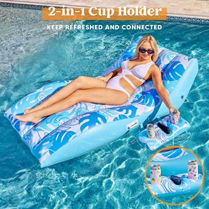Extra Large Inflatable Pool Float Lounge Chair With Cup Holder For Adults Sky Blue 175x95cm PVC Floats - Product Image 2