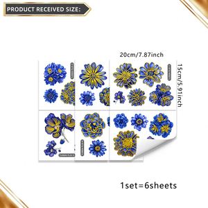 Autocollants muraux en feuille d'or rose bleu pour la décoration de la maison, décor floral romantique pour la chambre à coucher et le salon - Product Image 5