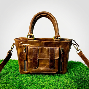 Custom <b>Vintage</b> Genuine Leather Tote Bag for Women Zipper Closure Waterproof Crossbody Shoulder Handbag Top Handle Ladies <b>Purse</b> - Product Image 1