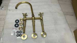 Неокрашенный латунный кухонный смеситель для раковины 8 дюймов центральный мостовой кран с 2 ручками классический исторический мост кухонный кран - Product Image 4