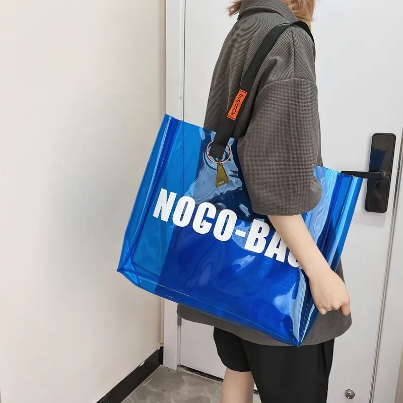 Nouvelle mode de sac à bandoulière Jelly Shopping en maille transparente à large sac fourre-tout en PVC pour femmes, plage et voyage