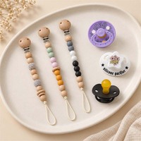 Chaîne de sucette en bois avec perles en silicone et ensemble de sucettes pour bébé, perles en bois naturel, support de sucette pour la dentition, personnalisable OEM