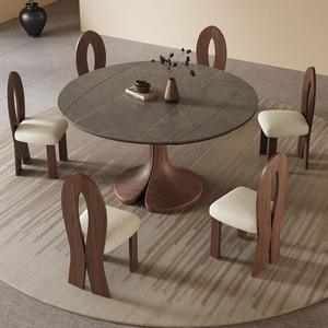 Mesa de comedor redonda extensible de madera maciza estilo Wabi Sabi con juego de 4 sillas para comedor y uso doméstico - Product Image 4