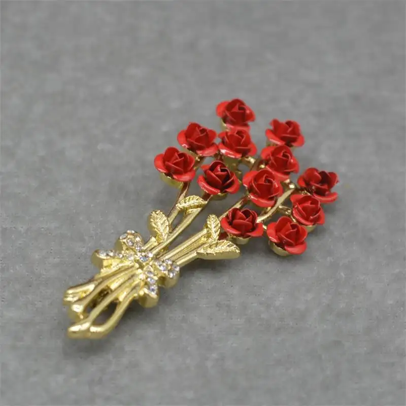 Wholesale Manufacturers Corsage Flower Brooch Red Rose Pin Gold Plated Brooches for Women Festival Gift Custom