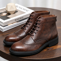 Sepatu bot pendek kasual pria, sepatu bot Ankle kulit sapi asli Retro, sepatu bot sepeda motor berjalan sol tebal elegan untuk pria