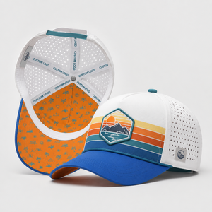 Gorra de béisbol/golf de 5 paneles con logotipo bordado personalizado, sublimación, corte láser, perforada, snapback clásico, de secado rápido para adultos. - Product Image 2