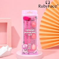 Ensemble de maquillage Kawaii Pastel : 2 pinceaux et 3 éponges en forme de larme, manche brillant aux couleurs assorties, pinceau éventail, kit pour les yeux, cadeau