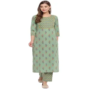 Pakaian Kantor Paling Indah Katun Rayon Dicetak Wanita Memakai Kurti dengan Palazzo India Siap untuk Memakai Harga Rendah Plazo Kurti