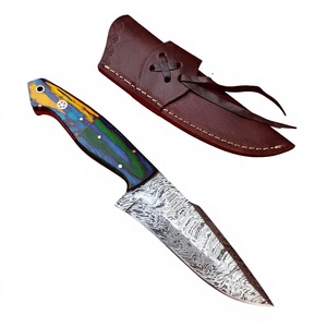 Couteau de camping en acier Damas avec manche en bois et étui en cuir, lame de survie pour activités de plein air - Product Image 3