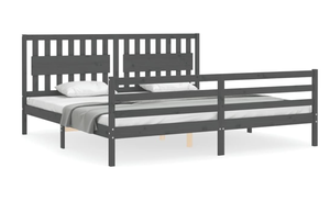 Letto <span class=keywords><strong>Matrimoniale</strong></span> Moderno in Legno di Pino Massiccio Grigio con Testiera per Camere da Letto e Appartamenti <span class=keywords><strong>Dimensioni</strong></span> 200*200 Cm. - Product Image 2