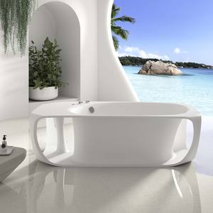 Baignoire autoportante de luxe en surface solide de 75 pouces, design sculptural creux, résine de pierre blanche, baignoire de trempage pour hôtel, villa - Product Image 3