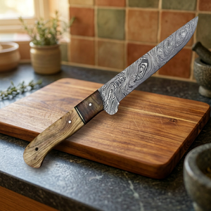 Couteau de chef de cuisine et couteau de chasse/extérieur personnalisé OEM en acier Damas forgé à haute teneur en carbone de 12 pouces avec manche en bois - Product Image 3