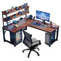 Bureau d'ordinateur en forme de L large avec surface en fibre de carbone, station de travail pour jeux avec étagère de rangement latérale