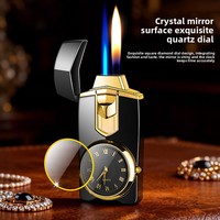 Nouvelle montre à quartz créative personnalisée à double flamme et briquet à gaz butane gonflable en métal coupe-vent