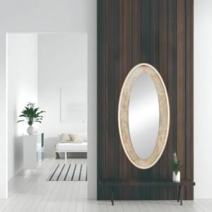 Luxe Decoratieve Ovale Wandspiegel Met Beige & Oranje Patroon Gouden Aluminium Frame Kwaliteit Glas Opknoping Voor Woondecoratie - Product Image 3