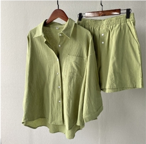 Elegante <span class=keywords><strong>camicia</strong></span> da donna in <span class=keywords><strong>lino</strong></span> <span class=keywords><strong>di</strong></span> cotone <span class=keywords><strong>con</strong></span> pantaloncini larghi a vita alta, abbigliamento retrò <span class=keywords><strong>di</strong></span> grandi dimensioni per 2024 <span class=keywords><strong>di</strong></span> alta qualità - Product Image 5