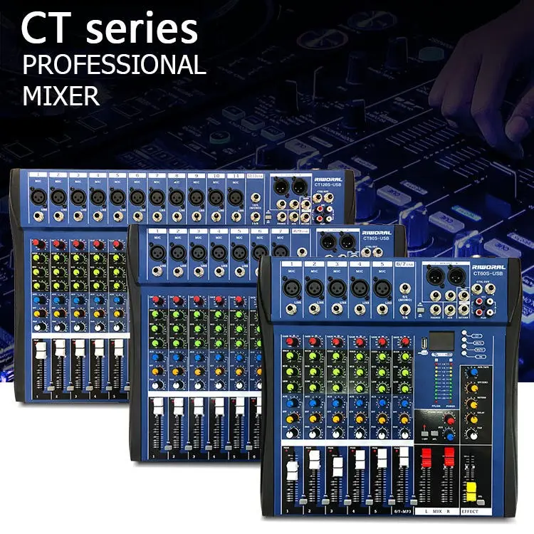 CT60S-Mezclador de audio de estudio profesional de 6 canales, consola de mezcla de sonido, USB, 48V, Phantom Powers